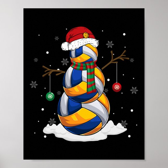 Poster Bola de Voleibol Snowman Santa Hat Natal Pajama (Frente)