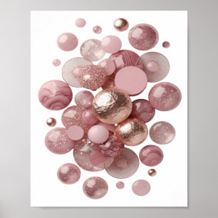 Poster Bolas Cor-de-Rosa e Estrelas Prata Intensas