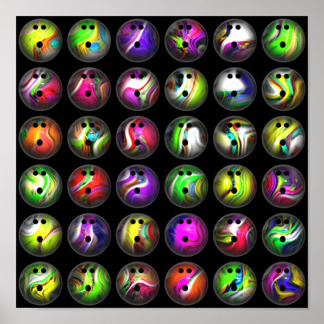 Póster Bolas de boliche coloridas (Frente)