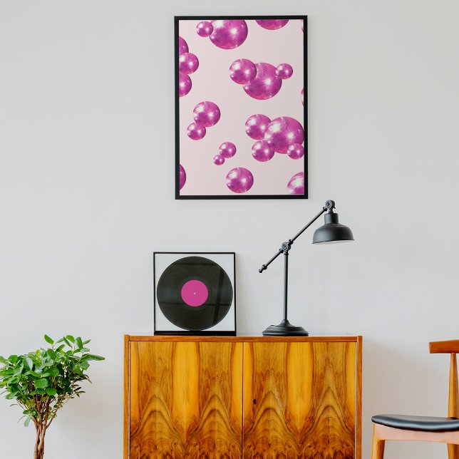 Poster Bolas de Discoteca Ousadas Chic Retro Rosa (Front)