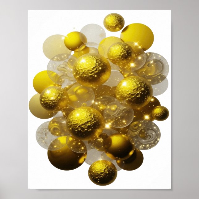 Poster BOLAS DE LUZ Douradas Brilhantes Prateadas Dinâmic (Frente)