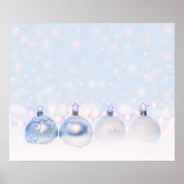 Poster Bolas de Natal de Prata Festiva na Neve (Frente)