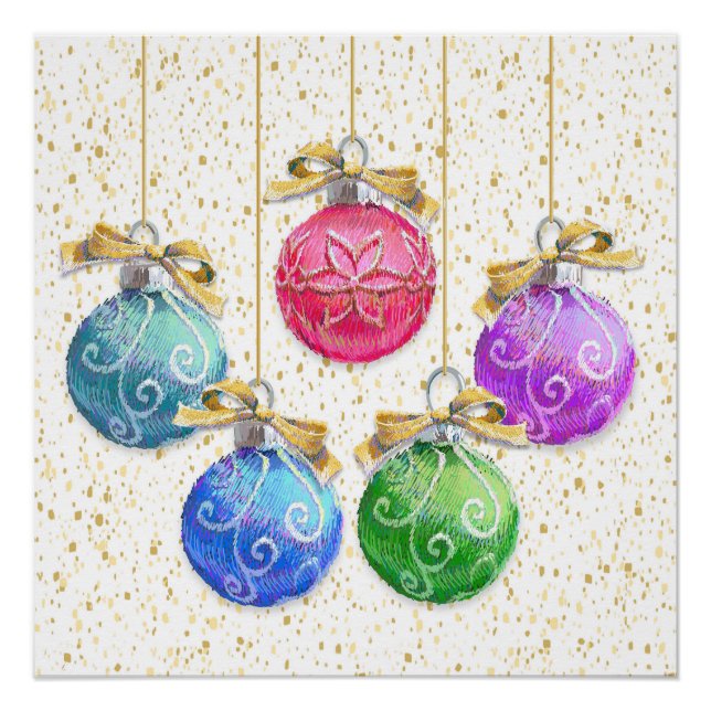 Póster Bolas de Natal Festivas e Confetti (Frente)