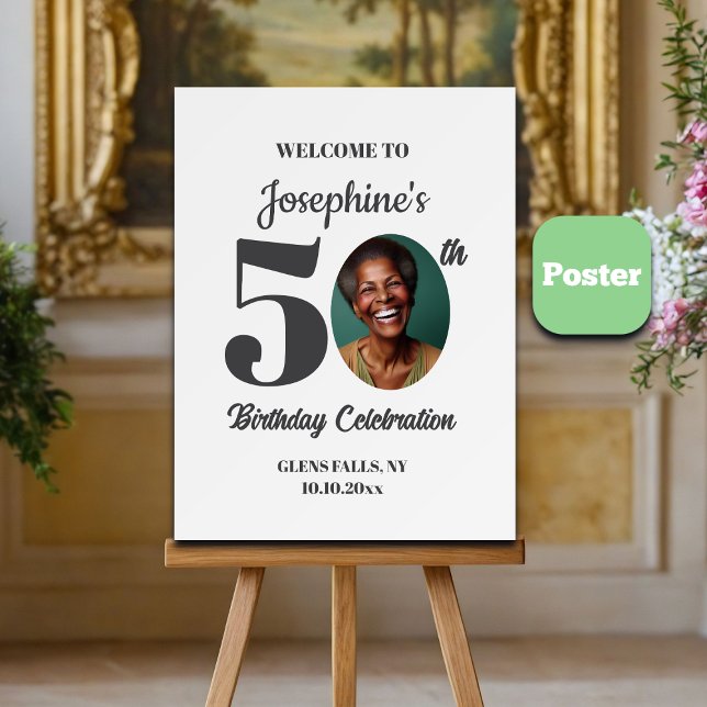 Poster Bold 50th Birthday Party Photo Welcome (Criador carregado)