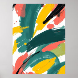 Poster Bold Abstract Strokes Art: Teal & Yellow