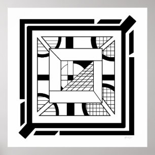 Poster Bold Black White - Arte Geométrica em Linha Abstra