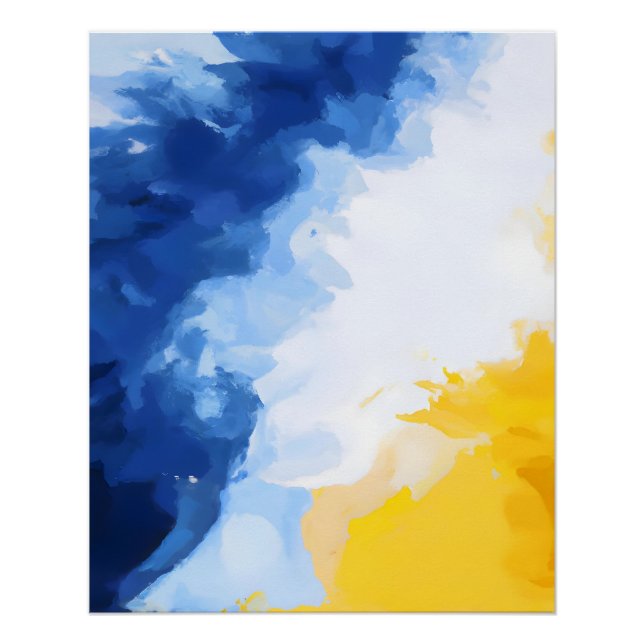 Póster Bold Blue and Yellow Abstract Flow (Frente)