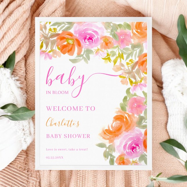 Poster Bold Chic Baby in Bloom Floral Chá de fraldas Welc (Bold Chic Baby in Bloom Floral Baby Shower Welcome Poster)