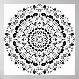 Poster Bold Contrast Ring Mandala with Petal Layers Art