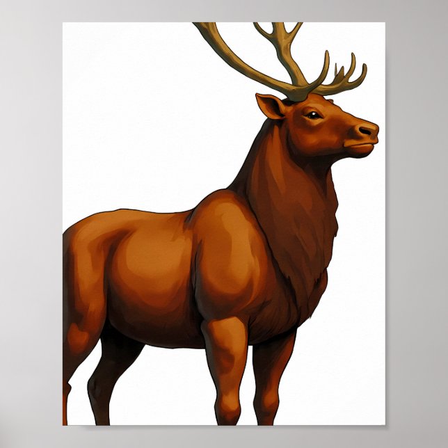 Poster Bold Flat Color Graphic: Musclebound Reindeer  (Frente)