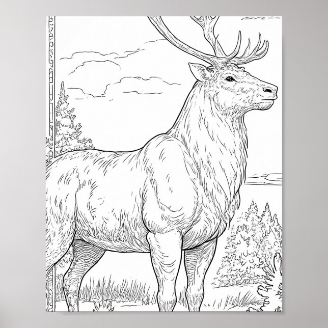 Poster Bold Flat Color Graphic: Musclebound Reindeer  (Frente)