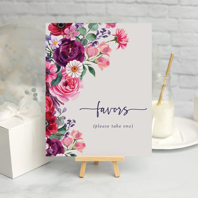Poster Bold Floral Favors Wedding (Bold Watercolor Floral Favors Wedding Poster by Painted Paperie
)