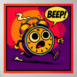 Poster Bold Pop Art Graphic: Ablaze Clock with BEEP!