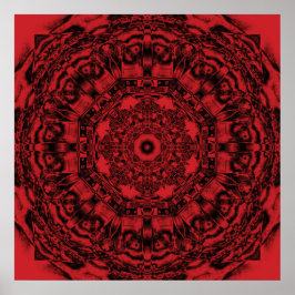 Poster Bold Red Mechanical Abstrato Mandala Art