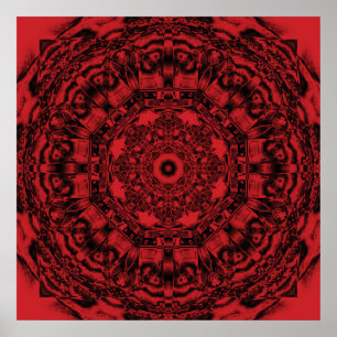 Poster Bold Red Mechanical Abstrato Mandala Art