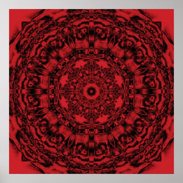 Poster Bold Red Mechanical Abstrato Mandala Art (Frente)