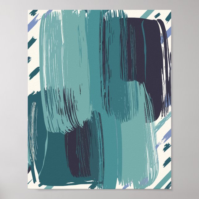 Poster Bold Teal Brushstrokes sobre fundo branco (Frente)