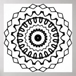 Poster Bold Wavy Ring Mandala with Diamond Border Art