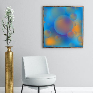 Poster Bolhas de Gradação Laranja Azul-abstrato Holográfi
