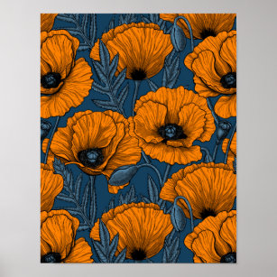 Poster Bolhas de laranja em azul escuro