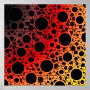 Poster Bolhas Espaciais com Pontos - Preto/Vermelho/Doura