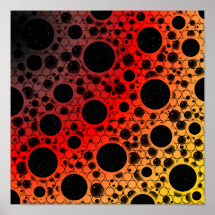 Poster Bolhas Espaciais com Pontos - Preto/Vermelho/Doura