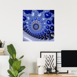 Poster Bolhas Fractais de Omã Azul abstrato