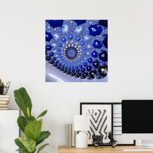 Poster Bolhas Fractais de Omã Azul abstrato