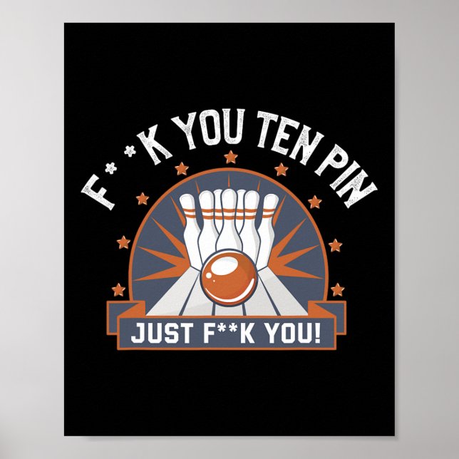 Poster Boliche, Camisa De 10 Pinos Engraçado Piada Humor  (Frente)