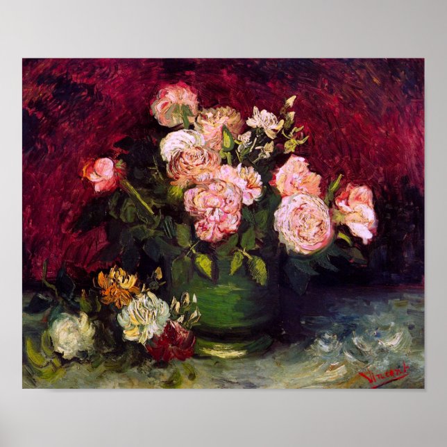 Poster Boliche com Peonies e Rosas Van Gogh de Belas Arte (Frente)