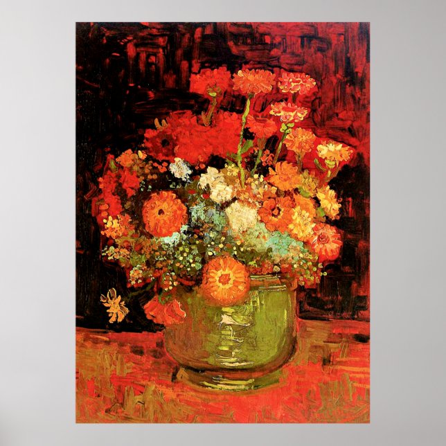 Poster Boliche com Zinnias por Vincent van Gogh, (Frente)