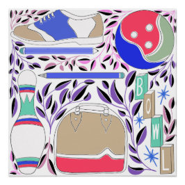 Póster Boliche de Arte Folclórica inspirada na Vintage