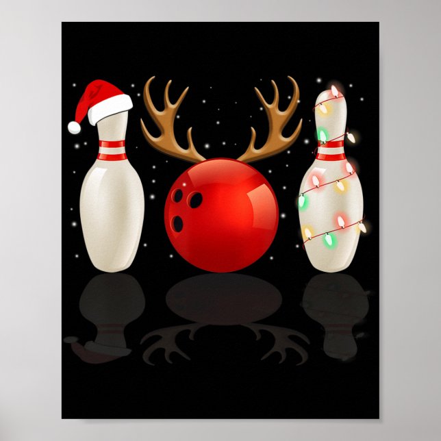 Poster Boliche de Natal Santa Hat Luzes de Natal Presente (Frente)