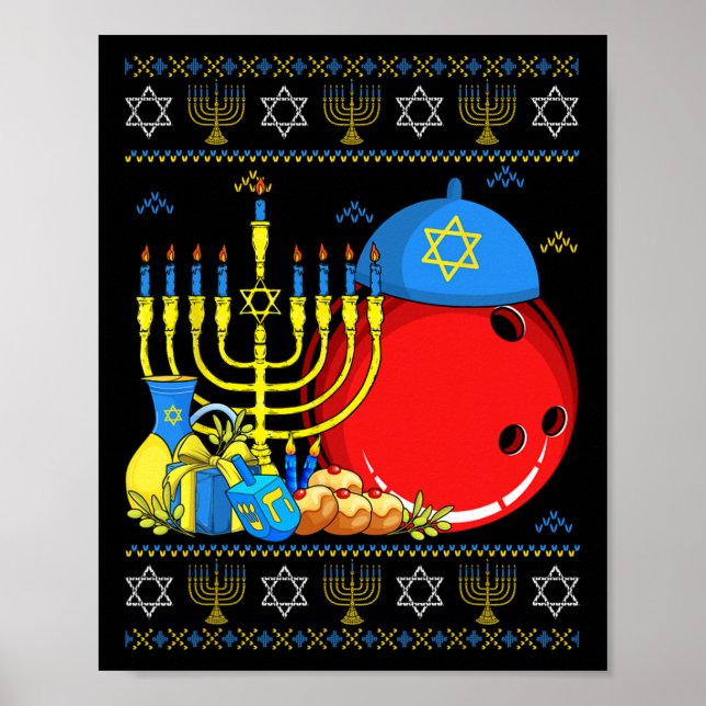 Poster Boliche Engraçada Ll Menorah E Dreidel Ugly Hanukk (Frente)