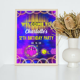 Poster Boliche Neon Glow Purple Festa de aniversário Bem-