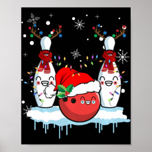 Poster Boliche Reindeer Santa Hat Boliche de Natal