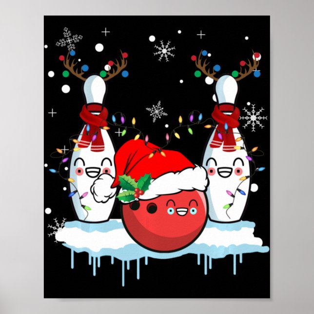 Poster Boliche Reindeer Santa Hat Boliche de Natal (Frente)