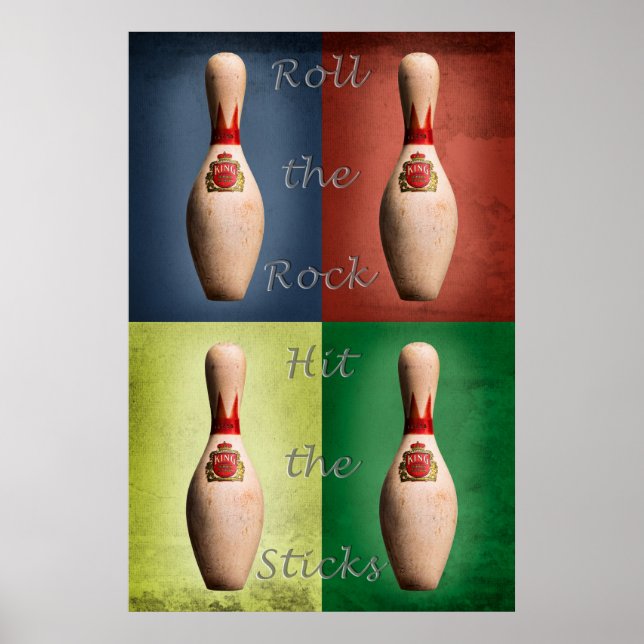 Póster Boliche, Role a Pedra, Acerte os Palitos (Frente)