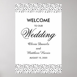 Poster Bolinhas. Boas-vindas ao casamento branco e preto