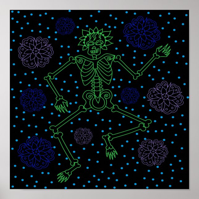 Poster Bolinhas de esqueleto noturno (Frente)