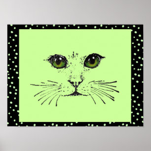 Poster Bolinhas intensas dos olhos da cara preta do gato