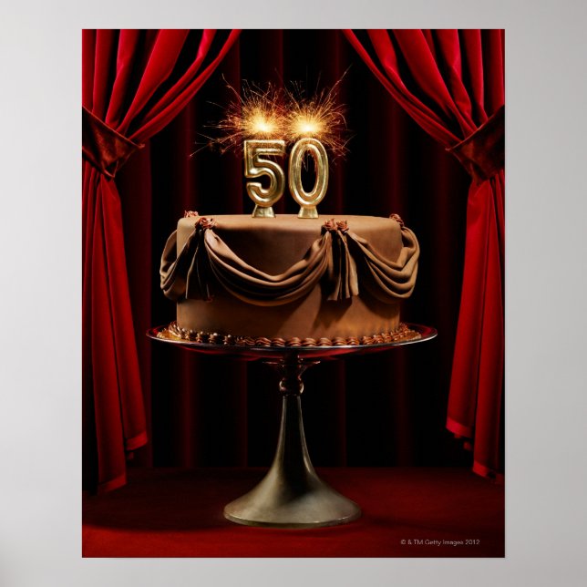 Póster Bolo BIrthday no Palco com número 50 velas (Frente)