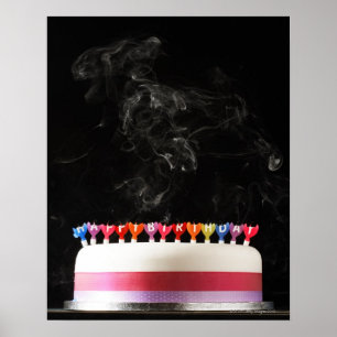 Poster Bolo congelado com fumo do feliz aniversario