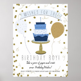 Poster Bolo de 1º Aniversário Blue & Gold Sugar is Sweet