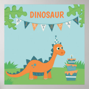 Poster Bolo de aniversário de dinossauros de animação sop