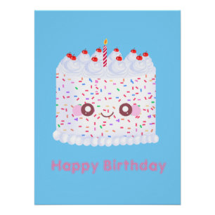 Póster Bolo de Aniversário do Glacé Branco