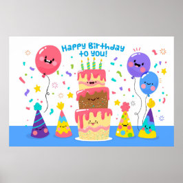Poster Bolo De Aniversário E Balões De Sorriso