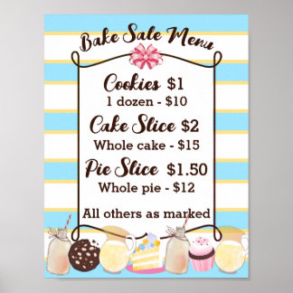 Poster Bolo de biscoito de leite cupcake preço do menu de