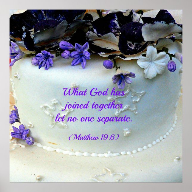 Póster Bolo de casamento de flores roxas com Bíblia Matth (Frente)