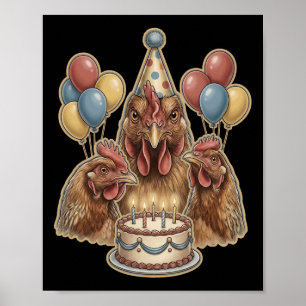 Poster Bolo de Chapéu de Aniversário de Frango Engraçado
